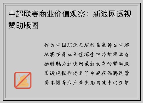 中超联赛商业价值观察：新浪网透视赞助版图